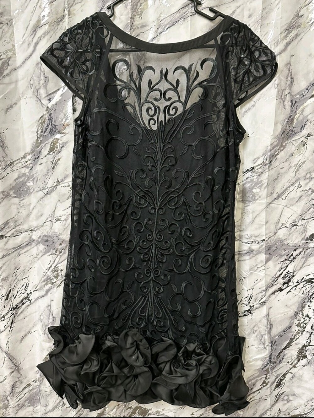 Guess Women's Floral-Lace Ruffled-Hem Sheath Dress